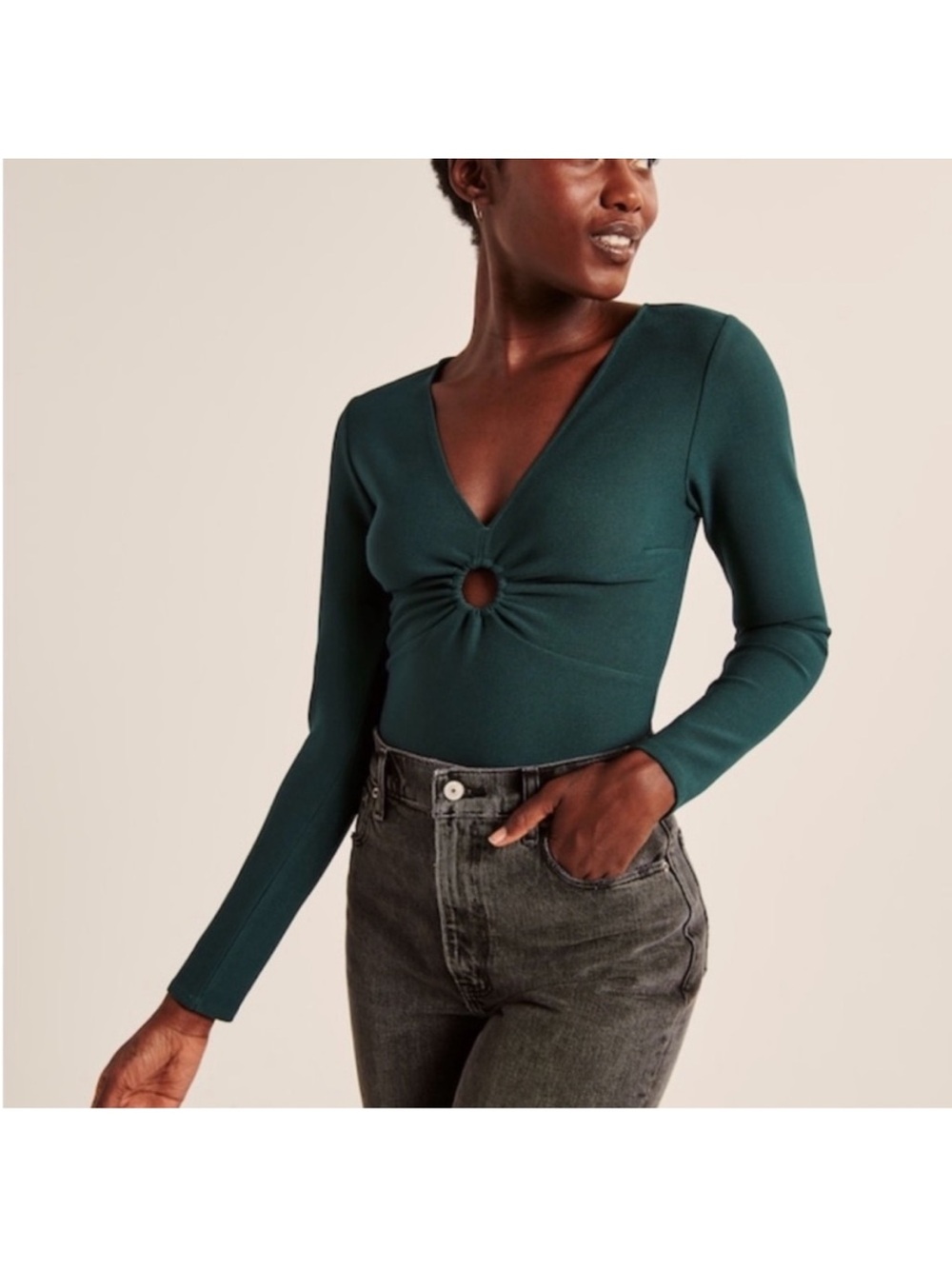 Abercrombie and Fitch O Ring Cropped Top, Green, Size Medium